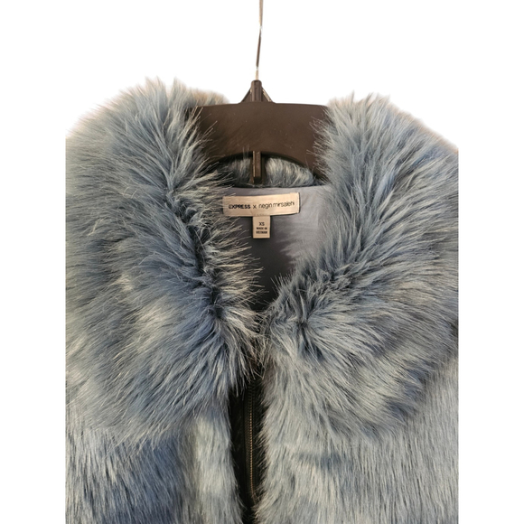 Express x Negin Mirsalehi Blue Faux Fur Bomber Jacket XS EUC Cropped Y2K - Picture 5 of 8